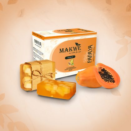 MAKWE Papaya Skin Whitening Soap With Shea butter cube With Vitamin E And C, Dark Spot And Dead Skin Cell Removal, (4 x 100 g) Handmade Soaps