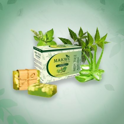 MAKWE Neem Tulsi Aloevera Soap | Herbal Bathing Soap for Acne | Natural Soap with Essential Oils | Anti-Bacterial Soap | Suitable for All Skin Types | Pack of 4