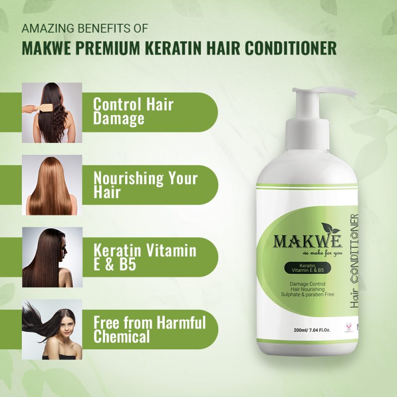 MAKWE Premium keratin with vitamin E & B5 Hair Conditioner Sulphate & Parabens free(200ml) - Image 3