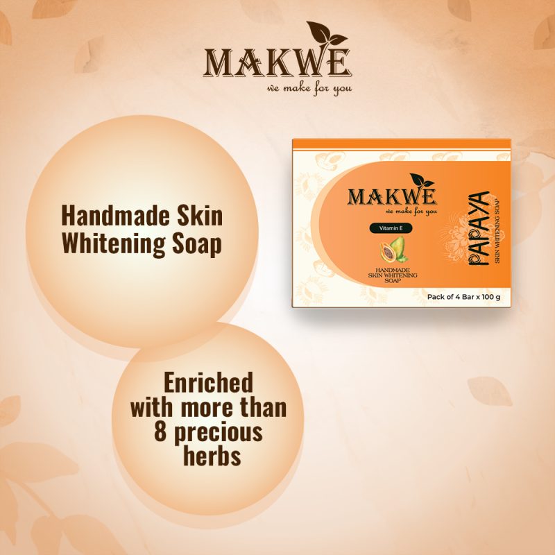 MAKWE Papaya Skin Whitening Soap With Shea butter cube With Vitamin E And C, Dark Spot And Dead Skin Cell Removal, (4 x 100 g) Handmade Soaps - Image 4