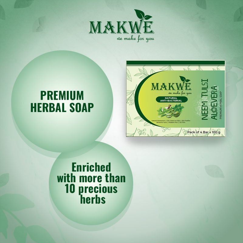 MAKWE Neem Tulsi Aloevera Soap | Herbal Bathing Soap for Acne | Natural Soap with Essential Oils | Anti-Bacterial Soap | Suitable for All Skin Types | Pack of 4 - Image 4
