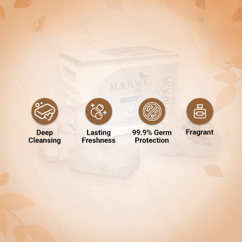 MAKWE Papaya Skin Whitening Soap With Shea butter cube With Vitamin E And C, Dark Spot And Dead Skin Cell Removal, (4 x 100 g) Handmade Soaps - Image 6