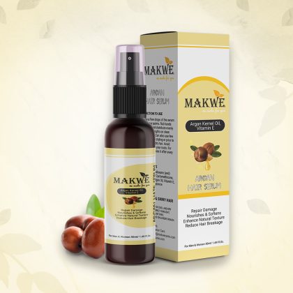 MAKWE Argan Hair Serum for Women & Men, All Hair Types,Smooth, Frizz free & Glossy Hair, With Moroccan Argan Oil & Vitamin E, 50 ml