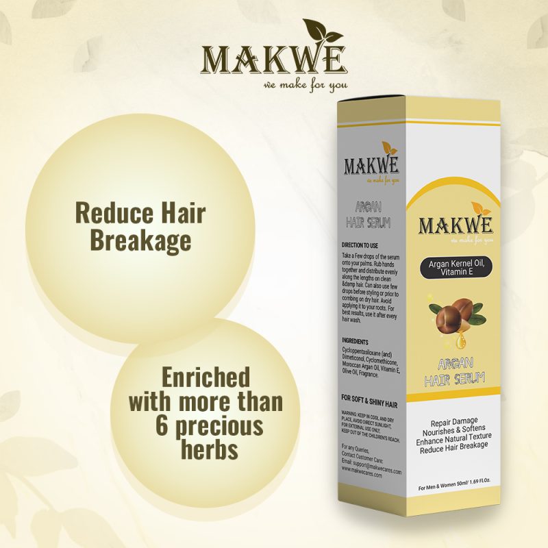 MAKWE Argan Hair Serum for Women & Men, All Hair Types,Smooth, Frizz free & Glossy Hair, With Moroccan Argan Oil & Vitamin E, 50 ml - Image 4