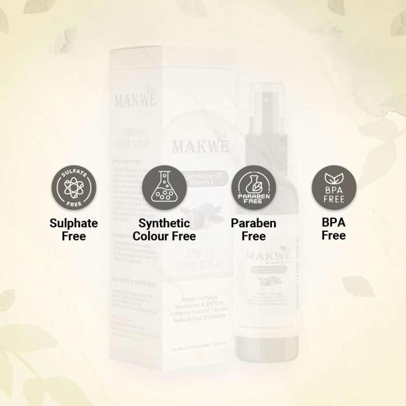 MAKWE Argan Hair Serum for Women & Men, All Hair Types,Smooth, Frizz free & Glossy Hair, With Moroccan Argan Oil & Vitamin E, 50 ml - Image 6
