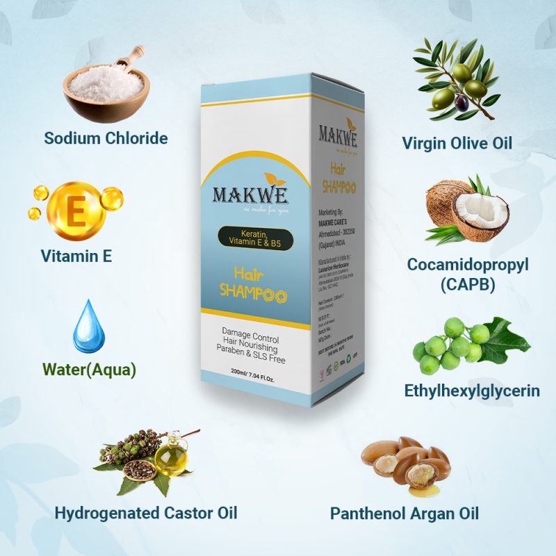 MAKWE Premium keratin with vitamin E & B5 Hair Shampoo, Damage Control, Parabens free(200ml) - Image 2