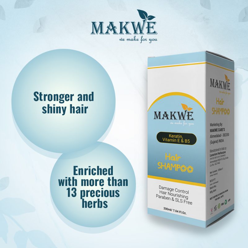 MAKWE Premium keratin with vitamin E & B5 Hair Shampoo, Damage Control, Parabens free(200ml) - Image 4