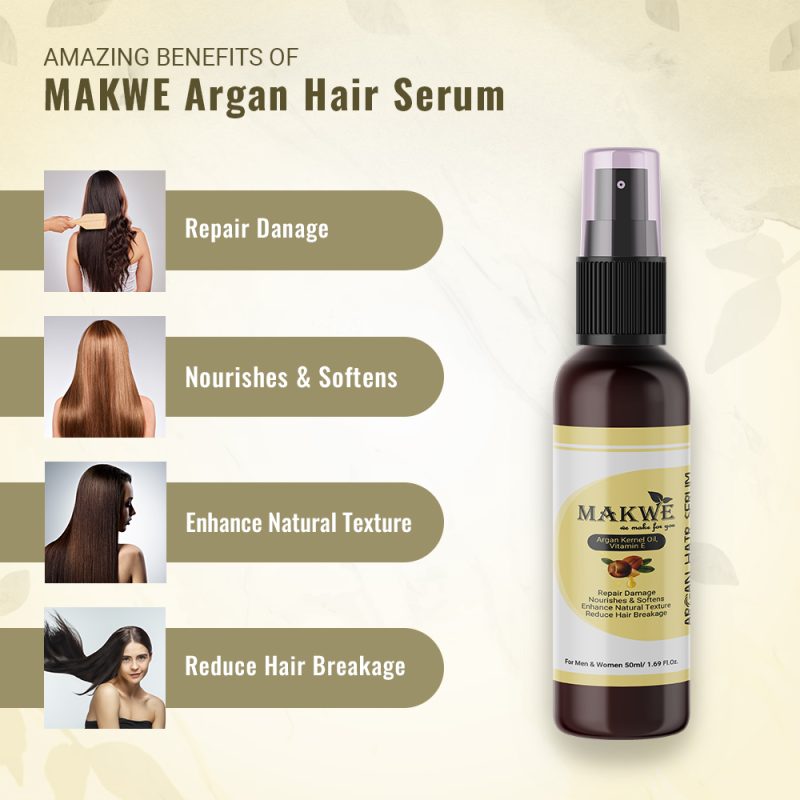 MAKWE  Shampoo & Argan Serum Kit With Keratin Pro-Vitamin E &  B5  & Argan (Shampoo + Argtan Serum), 200 Ml + 50 Ml - Image 3