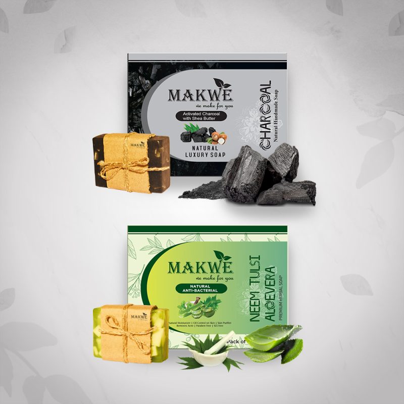 MAKWE Active Charcoal & Neem Tulsi Aloevera  Natural Soap with Essential Oils & Anti-Bacterial Soap (Charcoal + NTA ) 400gm+400gm