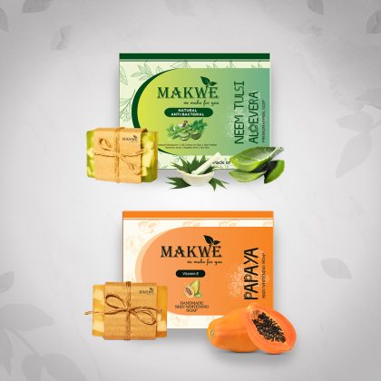 MAKWE Neem Tulsi Aloevera & Papaya Natural Soap with Essential Oils & Anti-Bacterial Soap (NTA + PAPAYA SOAP) 400gm+400gm