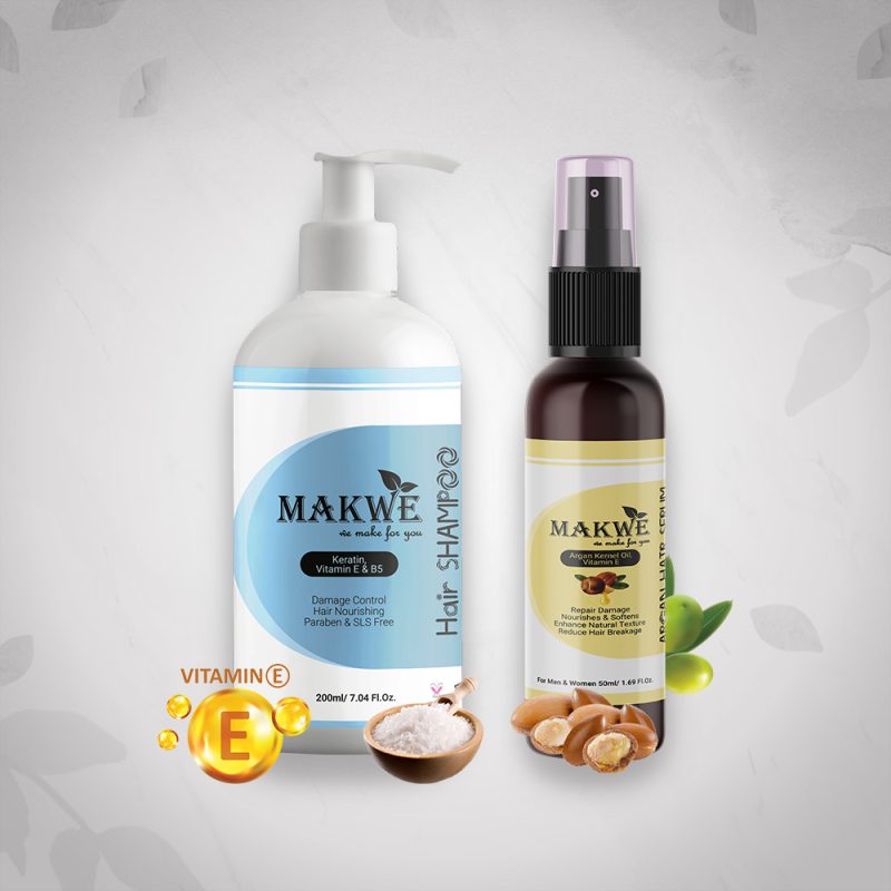 MAKWE  Shampoo & Argan Serum Kit With Keratin Pro-Vitamin E &  B5  & Argan (Shampoo + Argtan Serum), 200 Ml + 50 Ml