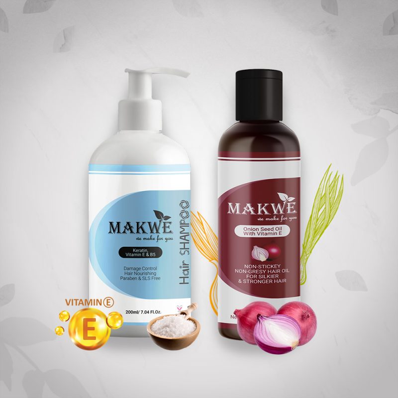 MAKWE  Shampoo & Onion Oil Kit With Keratin Pro-Vitamin E &  B5  & Onion Seed Oil (Shampoo + Onion Oil), 200 Ml + 100 Ml